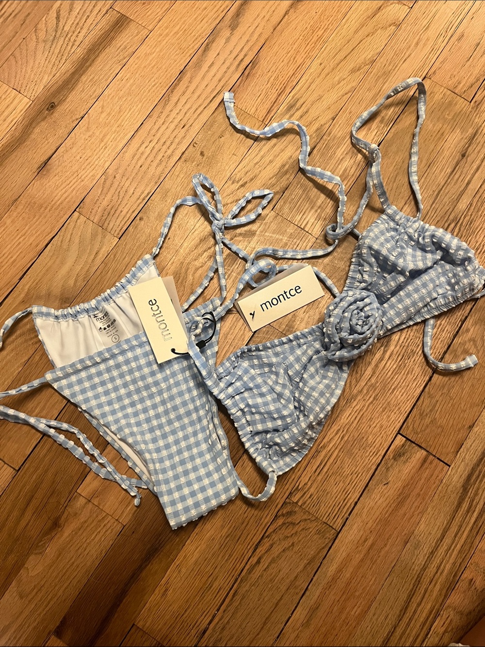 Montce Light Blue Gingham Tie Bikini Set - Picture 2 of 8